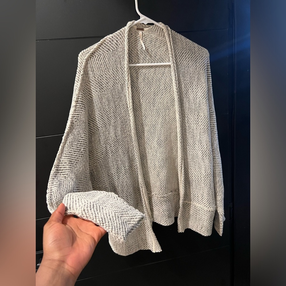Free People Cream and Gray Cardigan Herringbone Sweater Cardigan